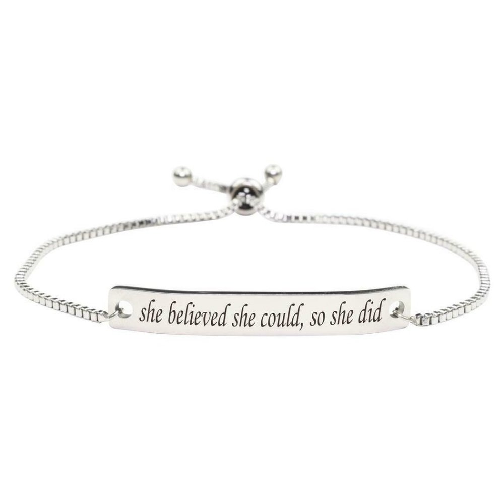 Womens Inspirational Slider Bead Cuff Bracelet "She Believed' & "I Love You" New
